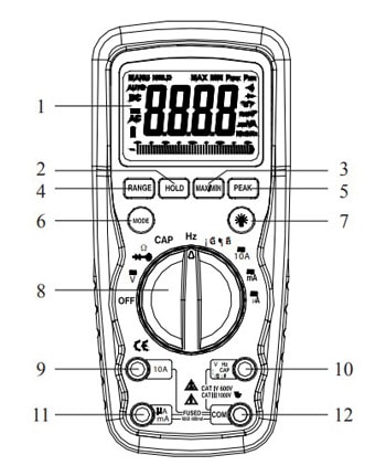 Внешний вид и основные элементы мультиметра CEM DT-9918T